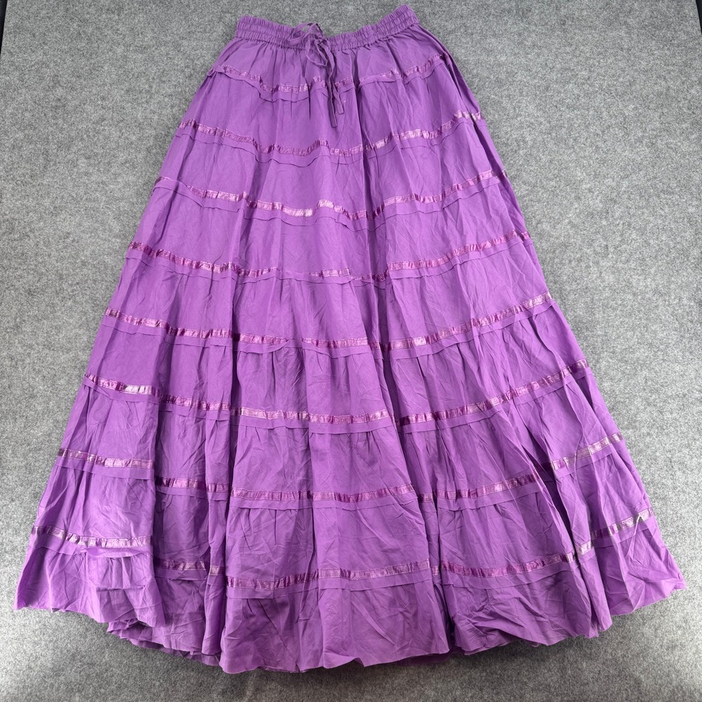 Jackpot Skirt Womens XS Maxi Purple Tiered Ribbon Trim Cotton EUC